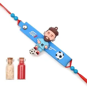 miniature football player messi argentina rakhi for kids in abeautiful |Pack of 4_with 2 free Candle Stand