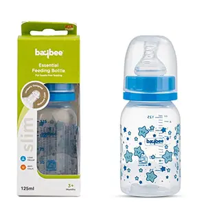 Baybee Slim Essential Baby Feeding Bottle 125ml, BPA Free Milk Feeding Bottle for New Born Baby Infant | Leak Proof Anti Colic Feeding Bottle | Baby Feeding Bottle for Baby 3+Months (Blue II)