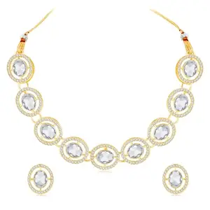 Peora Gold Plated Synthetic Stone Studded Fancy Choker Necklace & Stud Earrings Fashion Jewellery Set Gift for Women & Girls