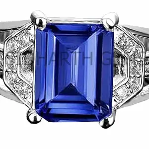 SIDHGEMS 6.25 Ratti 5.55 Carat AA++ Quality Natural Blue Sapphire Neelam Gemstone Silver Plated Adjustable Ring for Men And Women's (Lab - Certified)