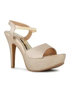 Inc.5 Women Golden Party Wear Embellished Round Toe Stiletto Heel Sandals