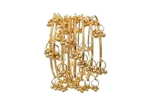 Alankrta Kashmiri Ghungroo Bangles for Women | Gold Finish Metal Jingle Bangles Pack of 8 | Traditional Standalone Chudi Set | Design 2