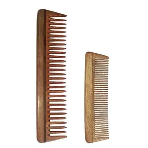 Ginni Innovations Combo of 2 Neem Wood Combs (detangler:regular size-7.5" and small/baby-5" )-G-DI
