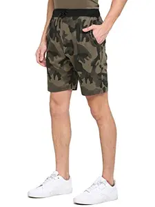 LEWEL Men's Cotton Camouflage Printed Shorts - Olive (X-Extra Large)