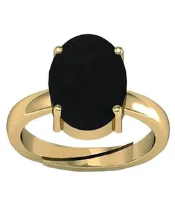KUSHMIWAL GEMS 15.00 Ratti 14.50 Carat Sulemani Hakik Ring Original Natural Black Haqiq Precious Gemstone Hakeek Gold Plated Astrological Adjustable Ring Size 16-24 for Men and Women