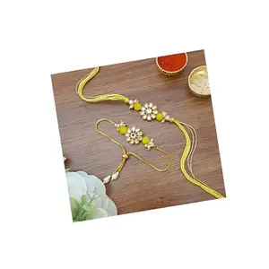 meryCraft Multicolour Brass Fancy Bracelet Style, Beautiful Traditional Rakhi Set Combo for Bhaiya and Bhabhi (Set of 2) 2025-015