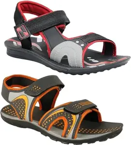 GeNIAL Men Multicolor Sandals | Size - 10 | S.16 RED BLK-P.65 ORNG-10