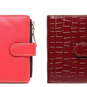 TnW Leather Wallet for Women(Pack-of -2) (Red,Cherry)
