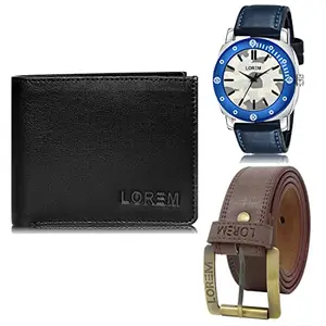LOREM LOREM Mens Combo of Watch with Artificial Leather Wallet & Belt FZ-LR54-WL15-BL02