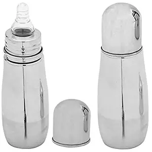 Kuber Industries 2 Pieces Stainless Steel Baby Feeding Bottle for Kids Steel Feeding Bottle (250 ml) (1 Extra Nipple Free)-KUBMARTK11362