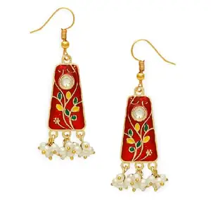 OOMPH Jewellery Red Maroon Meenakari Small Ethnic Drop Earrings with Kundan For Women & Girls Stylish Latest (EHC202_AOR1)