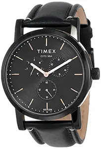 Timex Men Leather Analog Black Dial Watch-Tweg16610, Band Color-Black