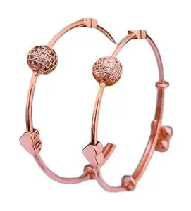 Rose Golden Kadli Bracelet Set, Traditional Hanging Charms Bangles, Adjustable Size set of 2