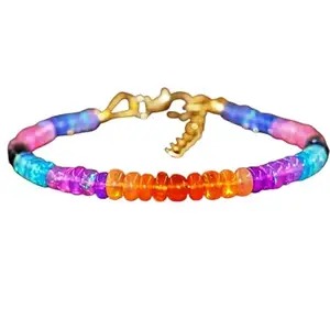 LKBEADS Gold Plated Bracelet with Multicolor Smooth Ethiopian Multi Opal Beads – Rondelle 3.5-4mm – 7 inch Adjustable – For Men & Women|LK_STACK_02623
