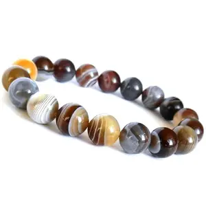 RRJEWELZ 10mm Natural Gemstone Botswana Agate Round shape Smooth cut beads 7 inch stretchable bracelet for women. | STBR_RR_W_02328