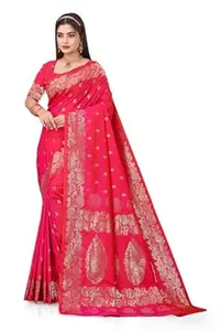 HETYASH Womens Banarasi Woven Soft Silk Saree Featuring Floral Design With Banarasi Woven Soft Silk Blouse 5.5 Meter Saree 0.8 Meter Unstitched Blouse Piece