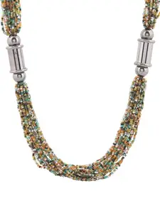 RICHEERA Multi-Strand Beaded Necklace, Glass Seed Beads with Silver Tone Accents, Turquoise and Amber Colours