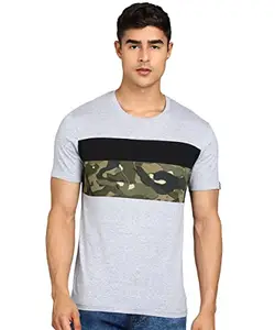Urbano Fashion Men's Grey, Black Military Camouflage Printed Slim Fit Half Sleeve Cotton T-Shirt (cbcamo-63-grebla-l)