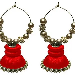 THREAD TRENDS Silk Thread Jhumka Earrings hangings Red Color