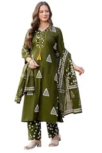 PARTHVI Women's Pure Cotton Printed Straight Kurta Set with Palazzo Pants & Dupatta- Ethnic Wear, Black