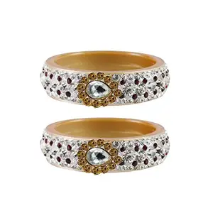 MAYA FASHION Cream stone Stud Acrylic-Brass Bangle Elegant Extra Large Size Bangle | Perfect Fit for Plus Size banglesTrendy and Comfortable Fit for woman and girls | (Sku-ban4589)