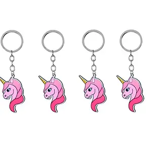 STRIPES® Offer Cute Pink Color Unicorn Head Design Key Chain and Bag Accessory (Pack of 4 Pcs)