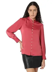 VERO Moda Women Polyester Regular Fit Mandarin Collar Full Sleeves Shirt