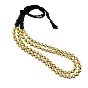 Navrabeads Midnight Luxe: Double Layer Golden Beads Necklace with Black Crystals & Cotton Rope