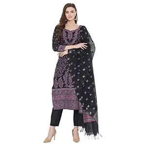 Safaa Women's Navy Cotton Woven Solid Sleeveless Churidar Salwar Suit Set With Dupatta 2.5 Meters