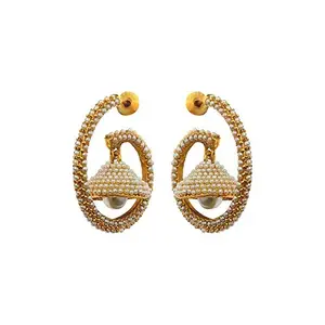 Runjhun Pearl Gold plated Elegant Designer Ethnic Traditional Bollywood Danglers Earrings For Women And Girls