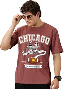 RodZen Oversized Baggy Fit Drop Shoulder Cool and Stylish Latest Graphic Printed Printed Half Sleeve T-Shirt for Men (Mauve 2, S)