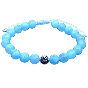 Lady Works Natural Aquamarine Threaded Bracelet 8mm Round Smooth Beads Aquamarine Adjustable Thread Bracelet. Unisex Macrame Yoga Bracelet.|LW_TDBR_0421
