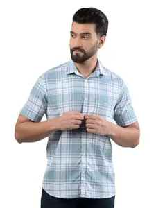 Crimsoune Club Men's Blue Checked 100% Cotton Shirt(M)