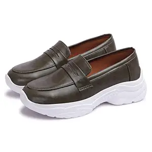 FASHIMO Stylish Slip-On Loafers Shoes for Women's and Girls HP7-Brown-38
