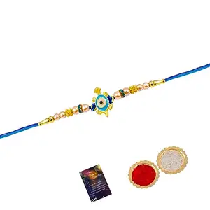 SILVER SHINE Rakhi for Brother Bhai Bhabhi with Roli Chawal and Best Wishes Greeting Card