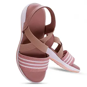 MONAQI A stylish pair of pink sandals with white stripes, perfect for adding a pop of color to any outfit.
