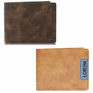 LOREM Men's Brown & Tan Leather Wallet Combo of 2 WL04-WL11