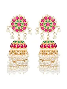 Azai By Nykaa Fashion Stylish Gold Jhumki Earrings With Pink Stones & Pearls| Jhumka Earring For Girls & Women |Wedding Collection For Bride And Bridesmaid