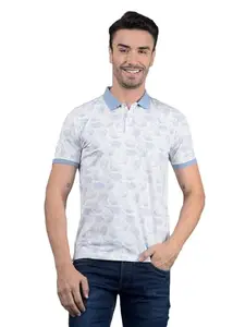 Crimsoune Club Men's Blue Floral Print Polo Neck T-Shirt (S)