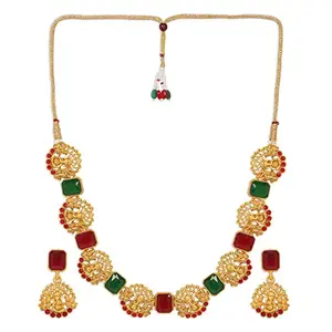 ACCESSHER Matte Gold Plated Goddess Saraswati Temple Jewellery Set with Earrings for Women- Divine Elegance - Embrace the Grace of Goddess Saraswati