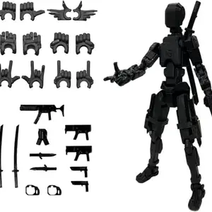 HATCHMATIC Titan13 Action Figure Set, 3D-Printed 5.54' Dummy13 Action Figure, Multi-Jointed Tian13, Articulated T13 Desktop Decoration, with 12-in-1 D13 Accessories, Ideal Birthday(Pre-Assembled)(Black)