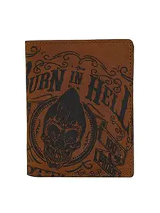 Leather Zentrum Classic Skull Print Bi-Fold Brown Men's Leather Wallet (8 Card Slots)