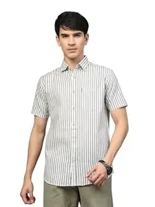 Majestic Man Men’s Pure Cotton Striped Half Sleeve Regular Fit Shirt
