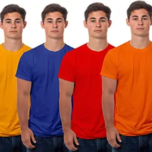 Boodbuck Plain Cotton T Shirts for Men Combo Pack of 4 Stylish Tshirts (Size - Medium T-Shirt, Color Set- Orange, Red, Royal Blue & Mustard) Solid Plain Tee Shirts
