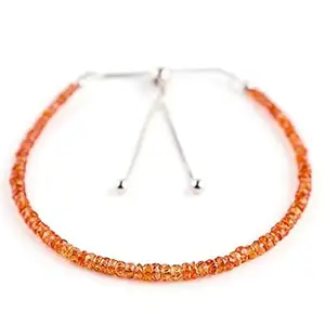 LKBEADS Silver Plated Bracelet with Orange Faceted Padparadscha Sapphire Beads – Rondelle 3-3.5mm – 7 inch Adjustable – For Men & Women|LK_STACK_05238