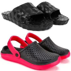 Pampy Angel Combo Pack of 2 Slipper/Flip Flops/Slides/Clogs/Sandals with Adjustable Back Strap for Men,(Diamond-Black,Cl-400-Black),8 (UK/India)
