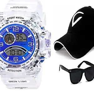 ADNOCK Digital Sports Watch and Adjustable Cap & Black Sunglasses for Men & Boys Pack of 3