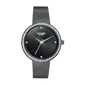 Sonata Poze Quartz Analog Black Dial Mesh Strap Watch for Women-SP80067NM01W