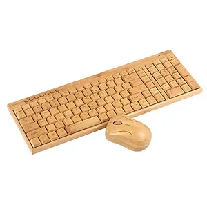 pekdi 2.4G Wireless Bamboo PC Keyboard and Mouse Combo Computer Keyboard Handcrafted Natural Wooden Plug and Play Yellow