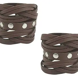 De-Ultimate (Set Of 2 Pcs) Solid Unisex Funky Punk Stylish Trending Fashionable Dynamic Casual Braided Leatherite Wraps Dyed Rope Handmade Broad Friendship Cuff Wrist Gym Band/Bracelet Strap (Maroon)